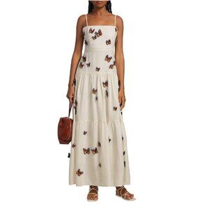 Agua By Agua Bendita Lima Embroidered Butterfly Linen Maxi Dress